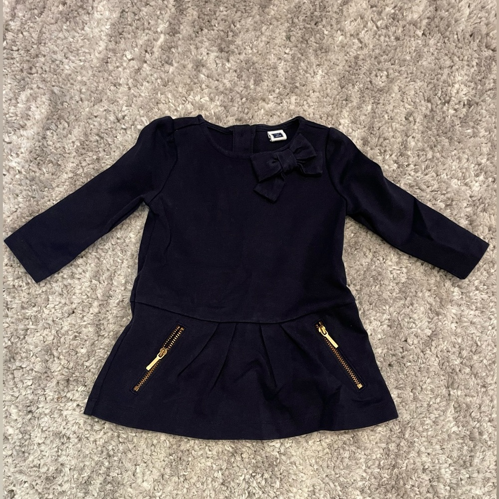 Janie and Jack navy bow dress with zipper pockets